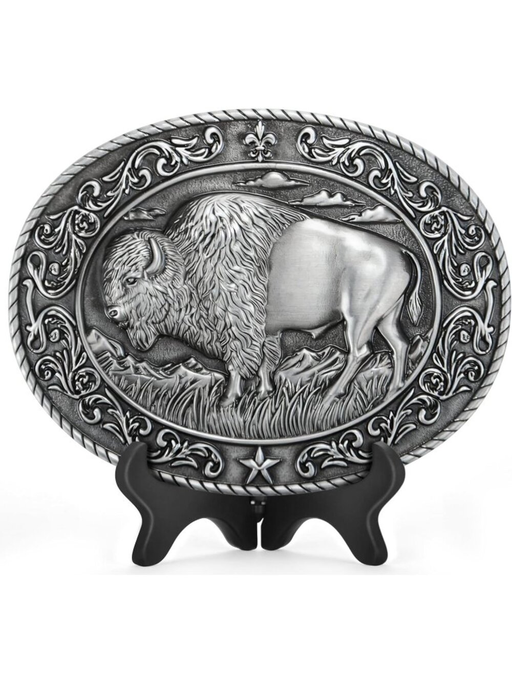 Men Bison-silver Vintage Texas Bull Cowboy Buckle Western Style Belt